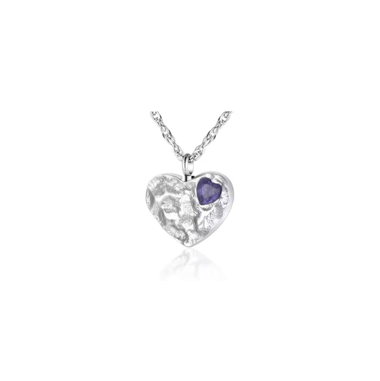 Memorial Safe Keeping Pendant - Silver heart with Purple heart Pendant Hollow Design, Cremains, Ashes - Stainless Steel Pendant