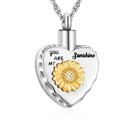 Memorial Safe Keeping Pendant: Heart With Patterned Edge And Sunflower