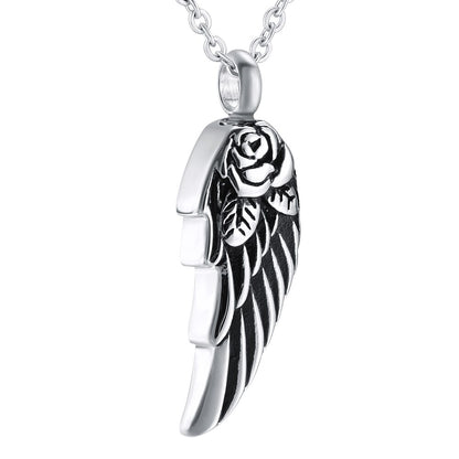 Memorial Safe Keeping Pendant - Angel Wing/Rose with 12 Birthstones