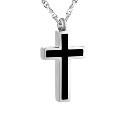 Memorial Safe Keeping Pendant- Black and Silver Larger Cross